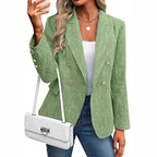 Textured Double Breasted Gold Button Open Front Blazer