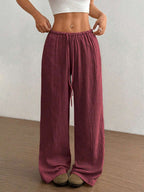 Crinkle Texture Drawstring Elasticated Waist Wide Leg Cotton Pant