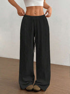 Crinkle Texture Drawstring Elasticated Waist Wide Leg Cotton Pant