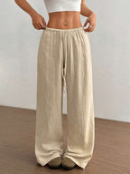 Crinkle Texture Drawstring Elasticated Waist Wide Leg Cotton Pant