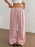 Crinkle Texture Drawstring Elasticated Waist Wide Leg Cotton Pant