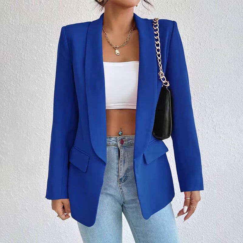 Shawl Collar Open Front Flap Pocket Longline Blazer