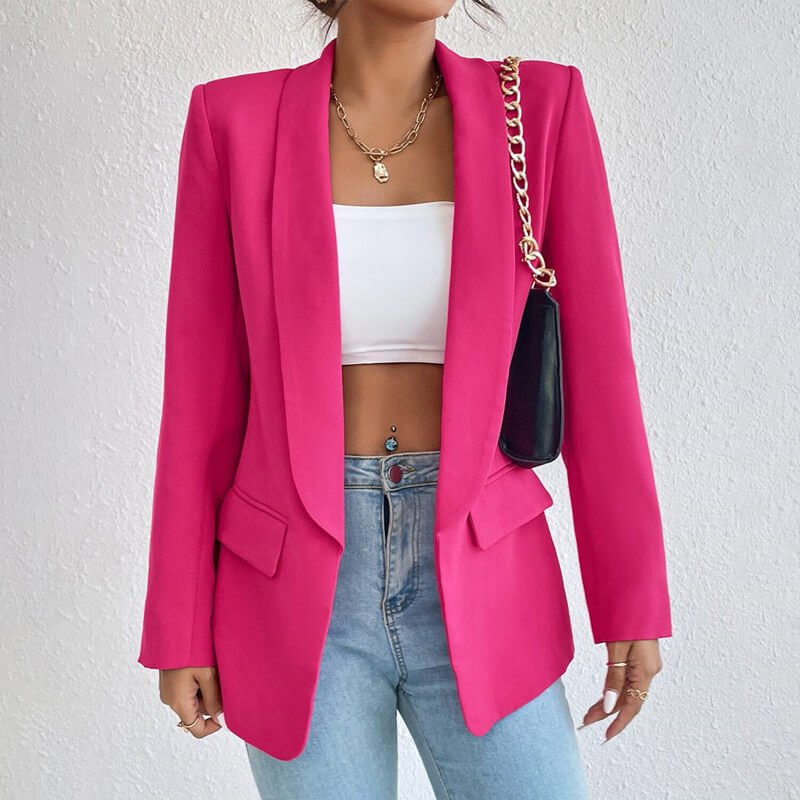 Shawl Collar Open Front Flap Pocket Longline Blazer