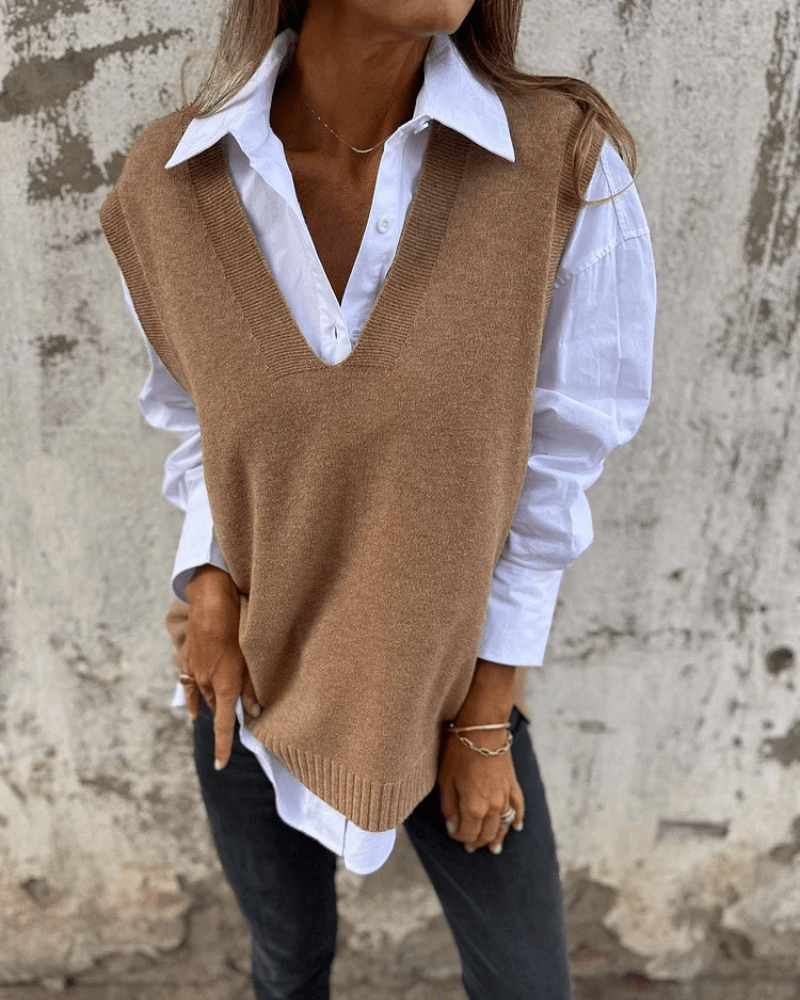 Oversized V Neck Sleeveless Knit Sweater Vest