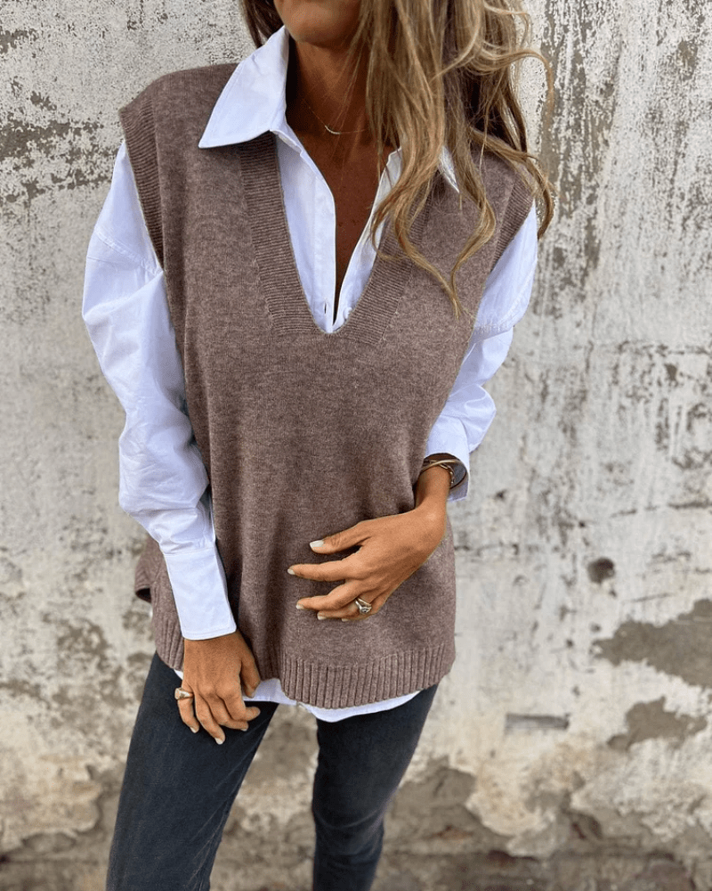 Oversized V Neck Sleeveless Knit Sweater Vest