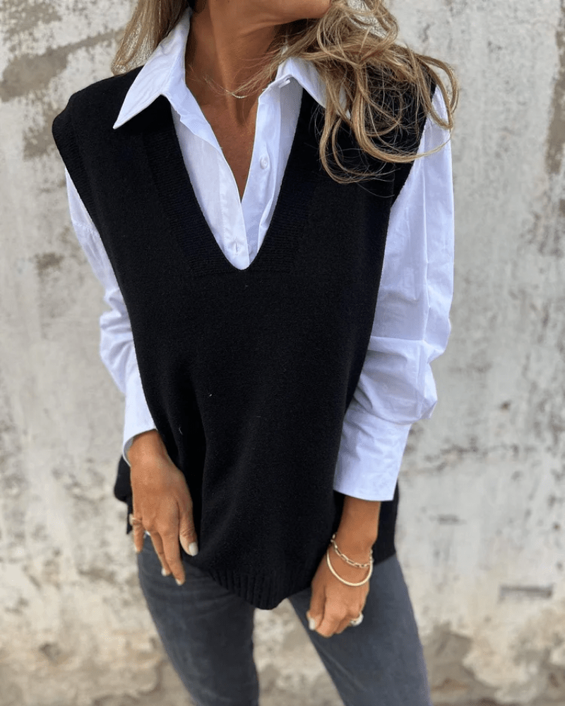 Oversized V Neck Sleeveless Knit Sweater Vest