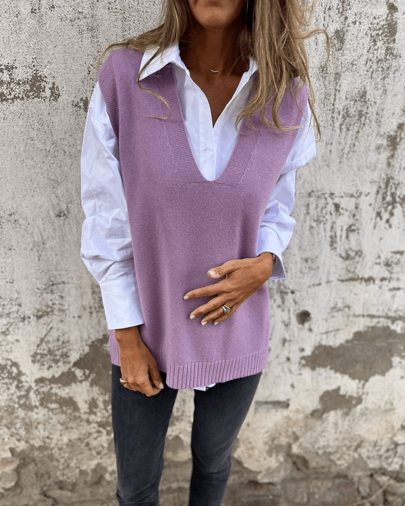 Oversized V Neck Sleeveless Knit Sweater Vest