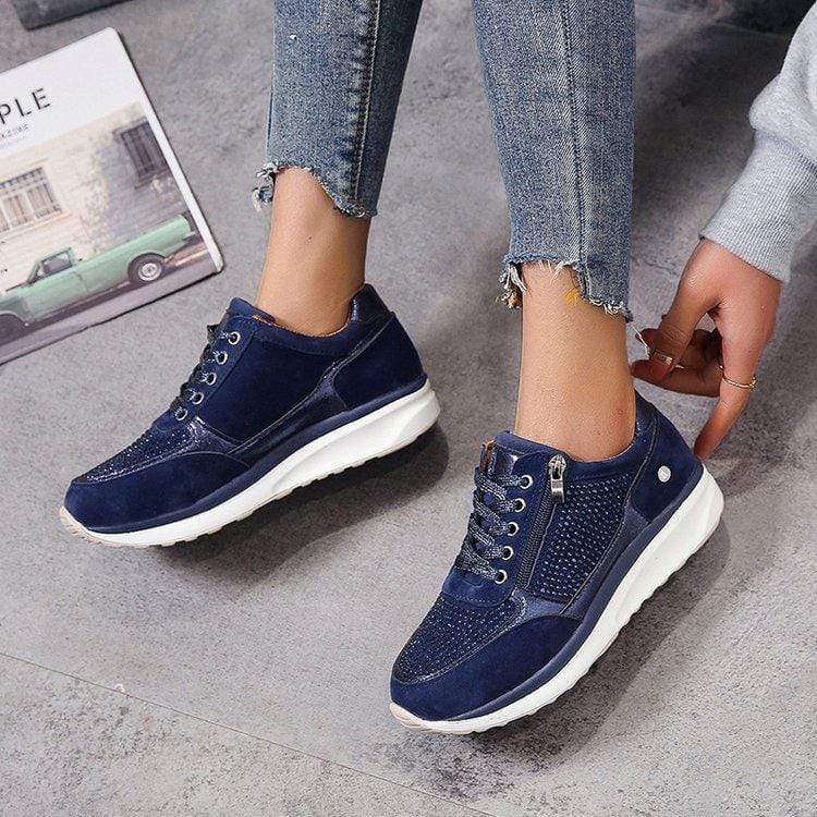 Crystal Embellished Suede Side Zip Lace Up Platform Sneaker