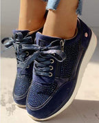 Crystal Embellished Suede Side Zip Lace Up Platform Sneaker