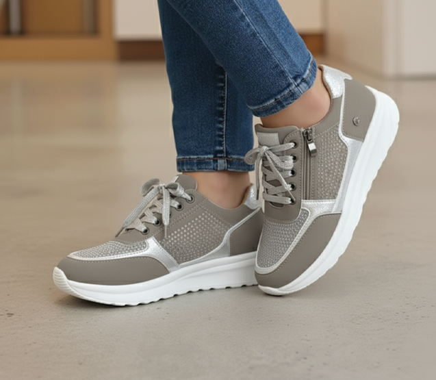 Crystal Embellished Suede Side Zip Lace Up Platform Sneaker