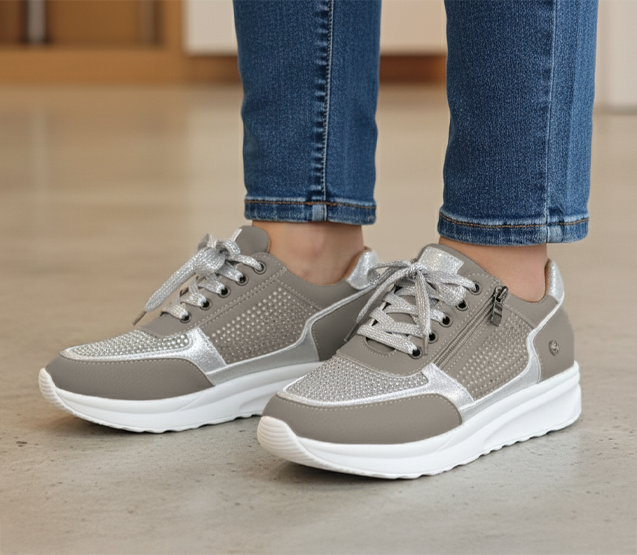 Crystal Embellished Suede Side Zip Lace Up Platform Sneaker