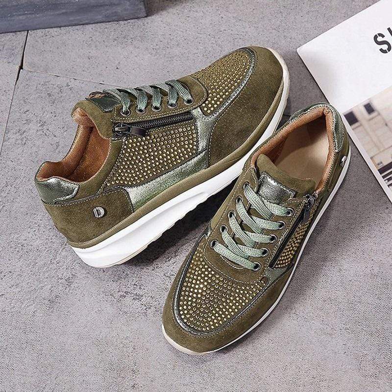 Crystal Embellished Suede Side Zip Lace Up Platform Sneaker