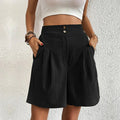 High Waist Double Button Pleated Wide Leg Casual Short