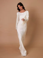 Satin Bias Cut Flare Sleeve Cowl Neck Maxi Dress - Formal Evening Gown