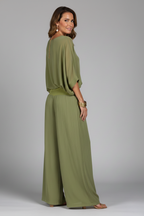 Chiffon Overlay Batwing Top and Wide Leg Pant Set