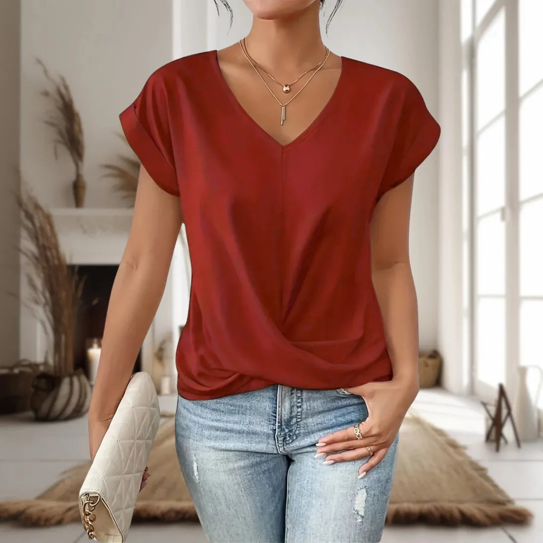 V Neck Twist Front Batwing Sleeve Casual Cropped Top