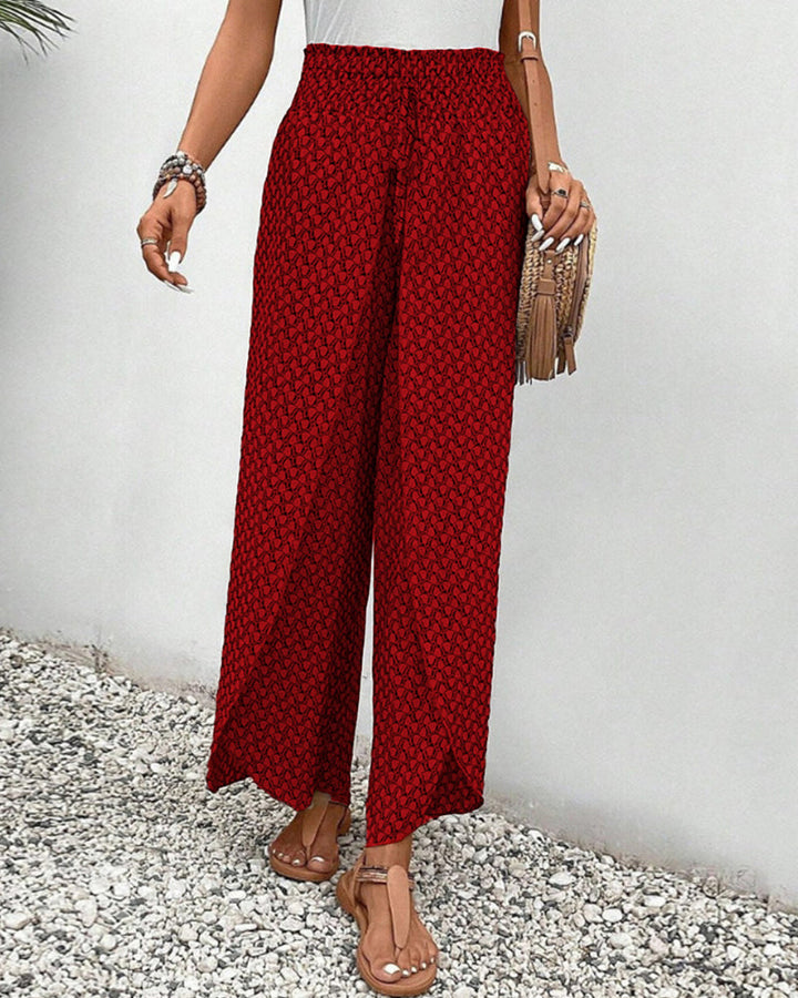 Geometric Print Smocked Waist Drawstring Wide Leg Pant