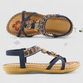 Boho Beaded Rhinestone Elastic Strap Flat Toe Ring Sandal