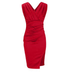 Sleeveless Draped V Neck Split Hem Party Mini Dress