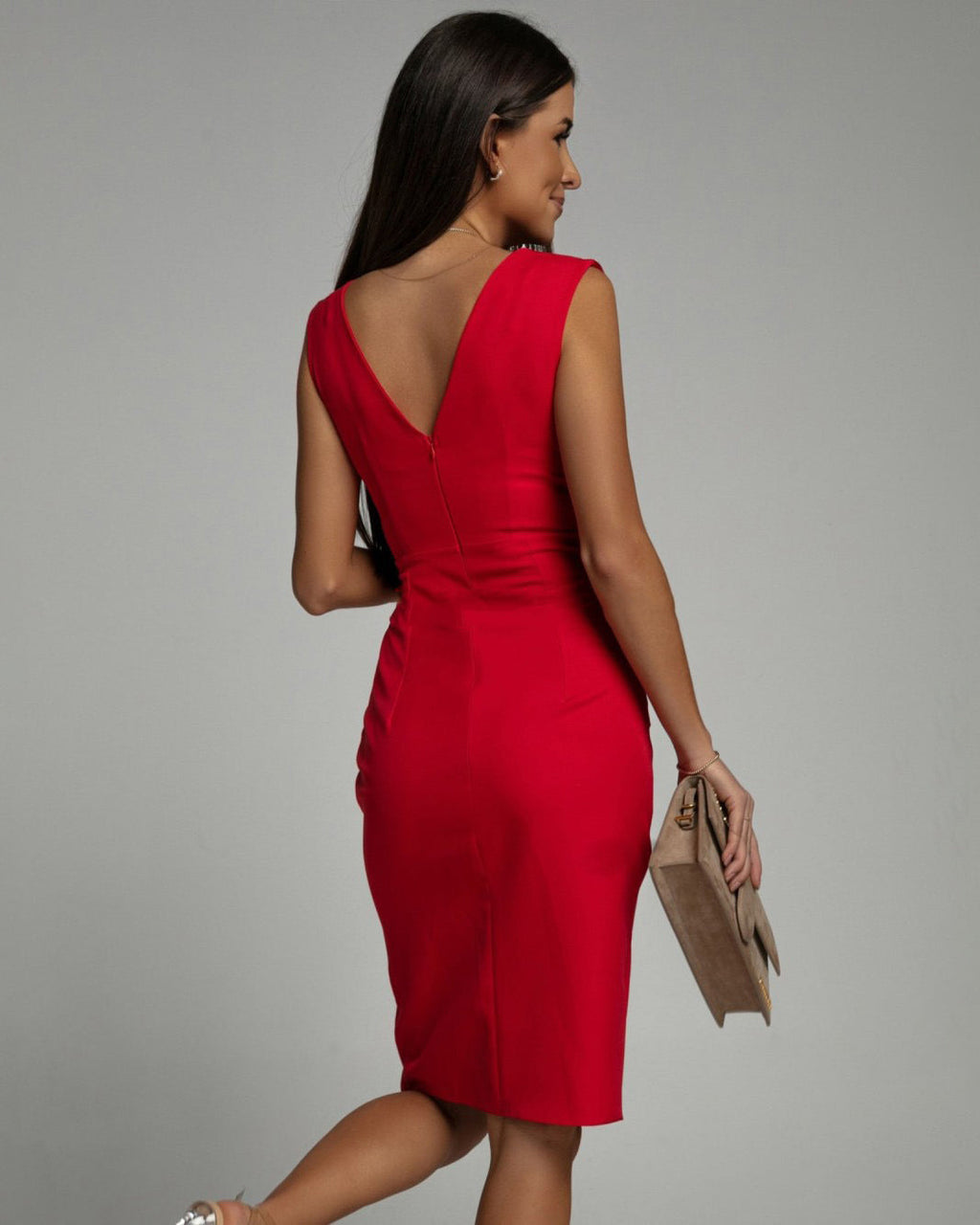 Sleeveless Draped V Neck Split Hem Party Mini Dress