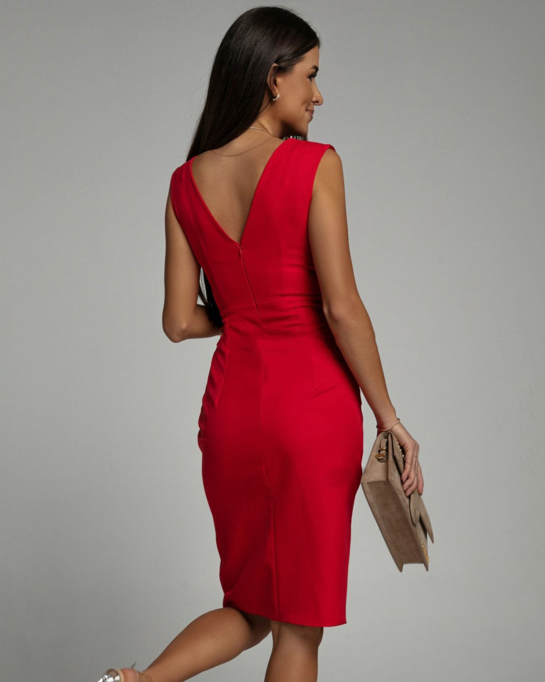 Sleeveless Draped V Neck Split Hem Party Mini Dress