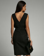 Sleeveless Draped V Neck Split Hem Party Mini Dress