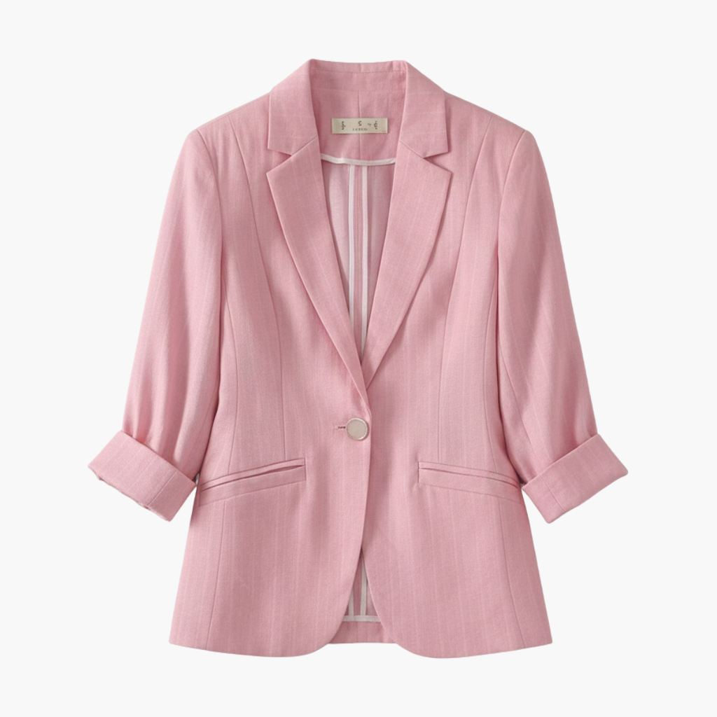 Three Quarter Sleeve Notch Lapel Single Button Linen Blazer