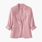 Three Quarter Sleeve Notch Lapel Single Button Linen Blazer