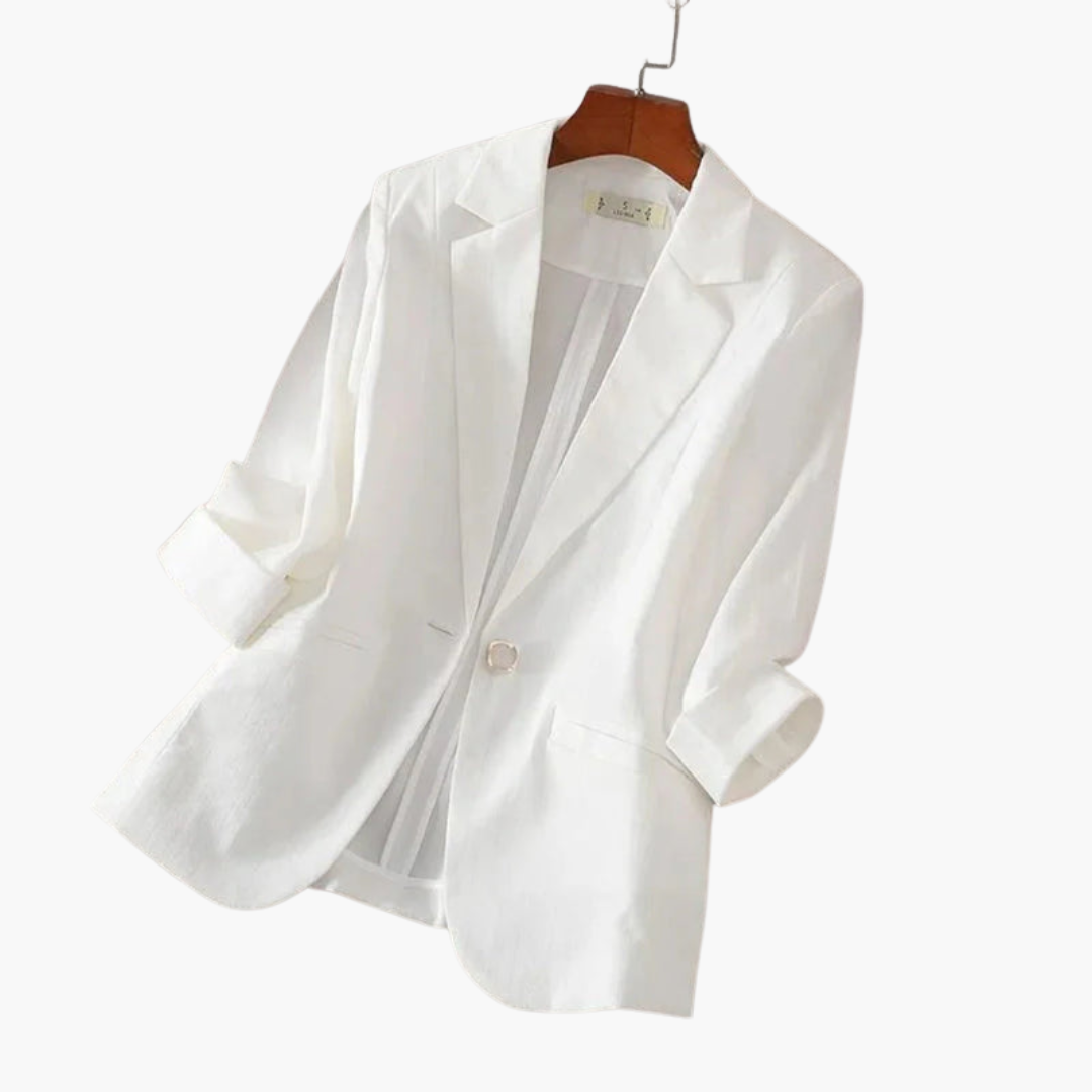 Three Quarter Sleeve Notch Lapel Single Button Linen Blazer