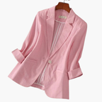 Three Quarter Sleeve Notch Lapel Single Button Linen Blazer