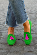 Contrast Tassel Accent Suede Round Toe Slip On Flat Loafer