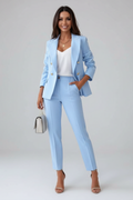 Double Breasted Gold Button Peak Lapel Blazer and Slim Pant Tailored Set