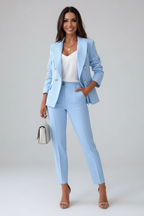 Double Breasted Gold Button Peak Lapel Blazer and Slim Pant Tailored Set