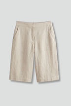 Tailored Flat Front Slash Pocket Knee Length Linen Short