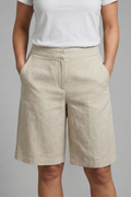 Tailored Flat Front Slash Pocket Knee Length Linen Short