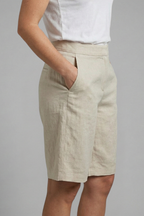 Tailored Flat Front Slash Pocket Knee Length Linen Short