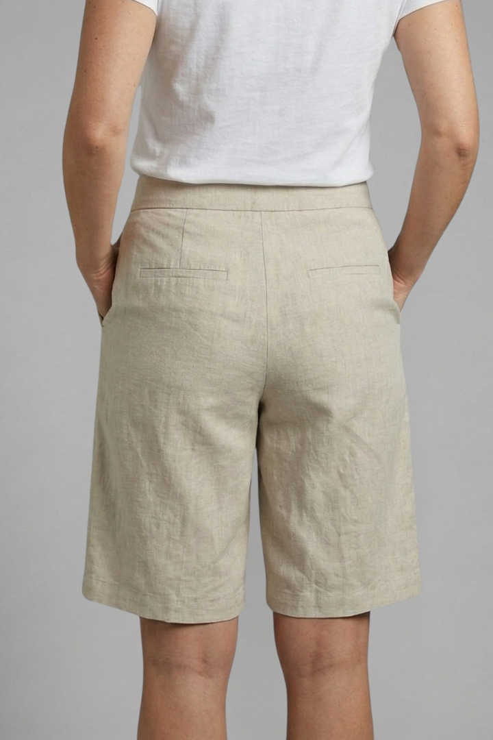 Tailored Flat Front Slash Pocket Knee Length Linen Short