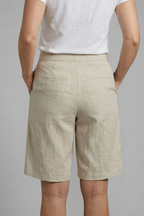 Tailored Flat Front Slash Pocket Knee Length Linen Short