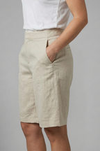 Tailored Flat Front Slash Pocket Knee Length Linen Short