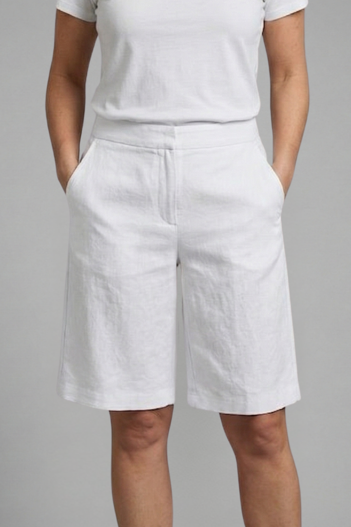 Tailored Flat Front Slash Pocket Knee Length Linen Short