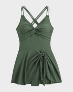 Twist Front Knot Hem Double Strap One Piece Swimsuit