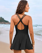 Twist Front Knot Hem Double Strap One Piece Swimsuit