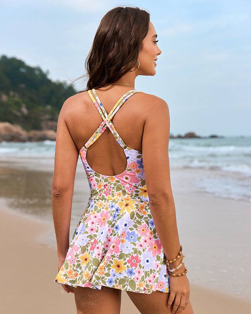 Twist Front Knot Hem Double Strap One Piece Swimsuit