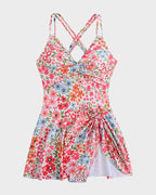 Twist Front Knot Hem Double Strap One Piece Swimsuit
