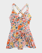Twist Front Knot Hem Double Strap One Piece Swimsuit