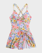 Twist Front Knot Hem Double Strap One Piece Swimsuit