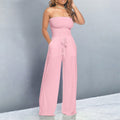 Smocked Bandeau Drawstring Waist Wide Leg Casual Jumpsuit