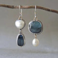 Labradorite and Freshwater Pearl Mismatched Drop Earrings