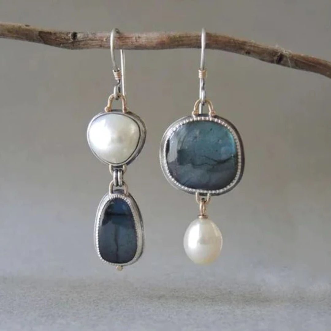 Labradorite and Freshwater Pearl Mismatched Drop Earrings