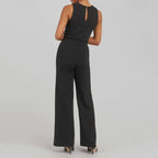 Sleeveless Crew Neck Drawstring Waist Wide Leg Casual Jumpsuit